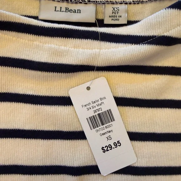 L.L. Bean White and Navy Striped Long-Sleeve Tee - Picture 3 of 4